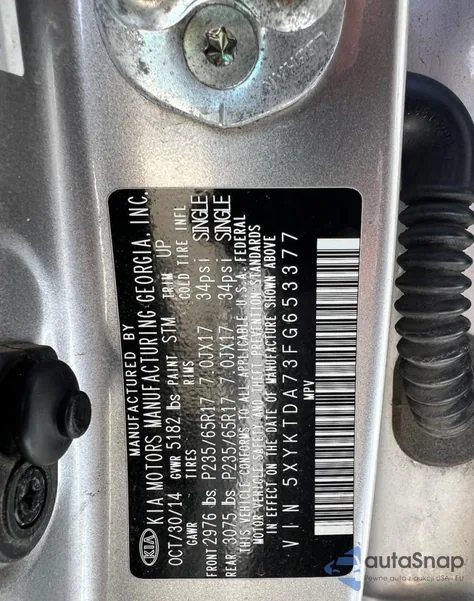 2015 Kia Sorento Lx from USA, damaged, VIN 5XYKTDA73FG653377